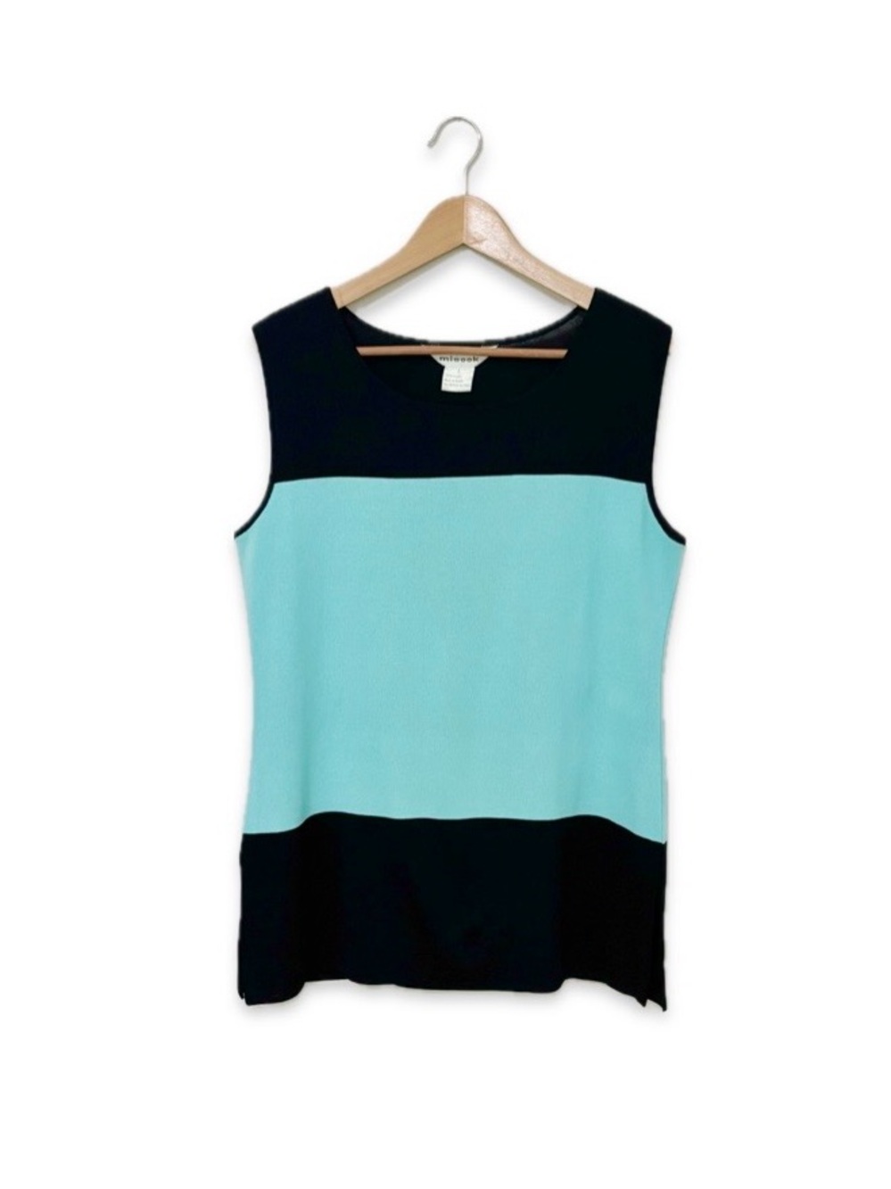 Misook Colorblock Knit Shell Tank Black Aqua L Career Layer